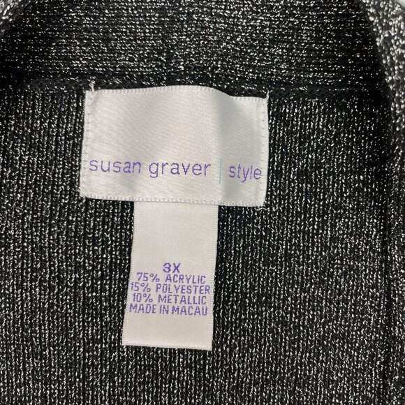 Susan Graver Style Cardigan Sweater Tunic Open Front Black Silver Metallic 3X - Picture 4 of 8